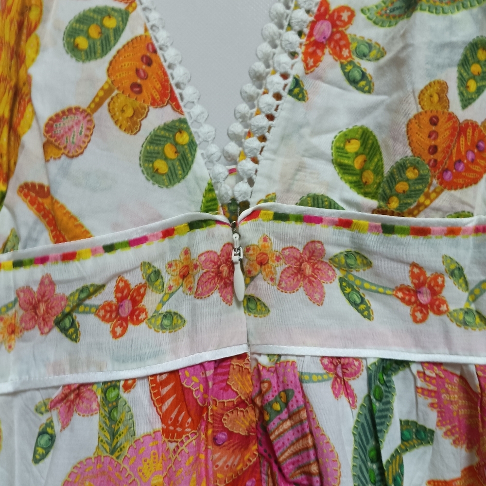 FARM Rio White Floral Mini Dress with Pink, Orange and Green Accents - Picture 6 of 7